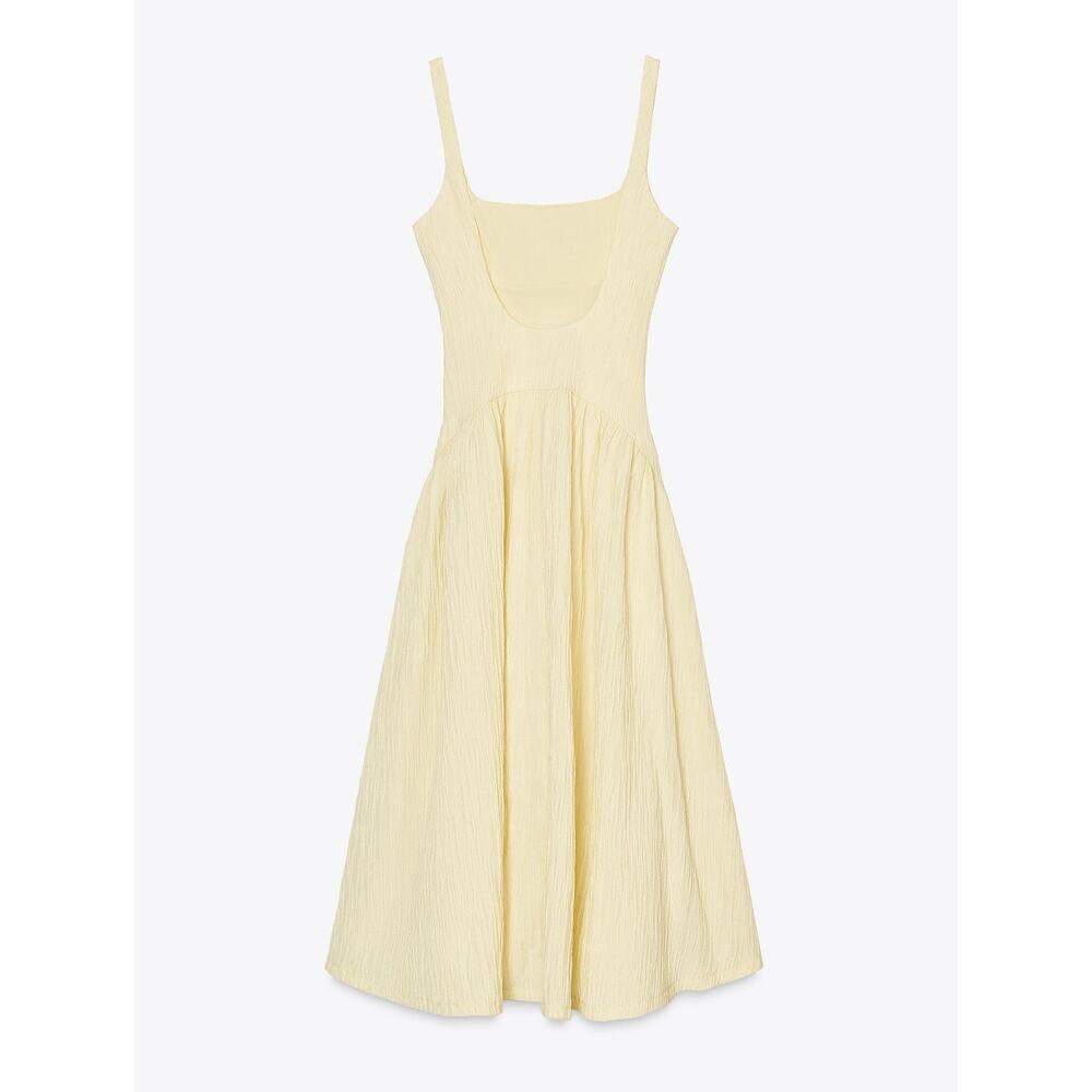 ZARA Yellow Textured Midi Dress NWT Square Neck Open Back Cottagecore Size S - Picture 16 of 16